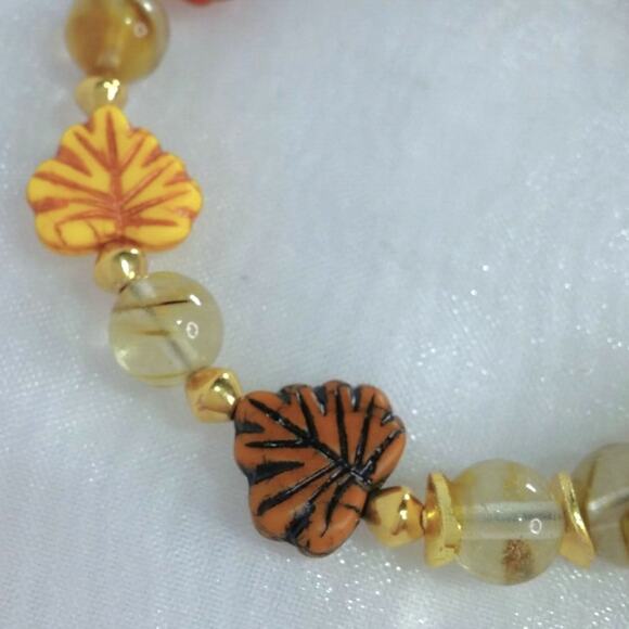 NEW Artisan Czech Glass Bracelet Fall Leaves Golden Accents Autumn Hues Earthy - Picture 7 of 11